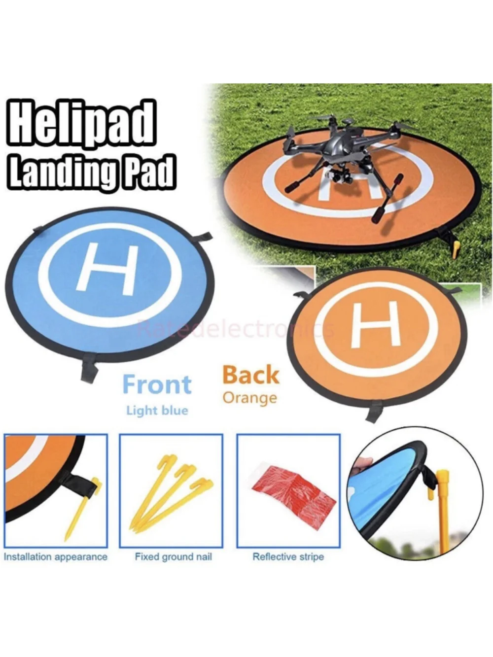 RUGGARD DLP-44 44” DRONE LANDING PAD Blue Orange w/ Bag Stakes Reflectors